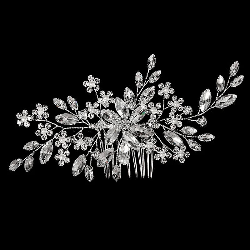 Silver Alloy Hair Comb Handmade Pearls Rhinestones Fashion Metal Headpiece Elegant Hair Jewelery Accessory For Women