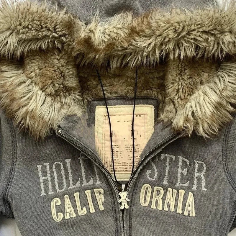 Faux Fur Collar Hoodies  Zip Up Hoodies Streetwear Jackets