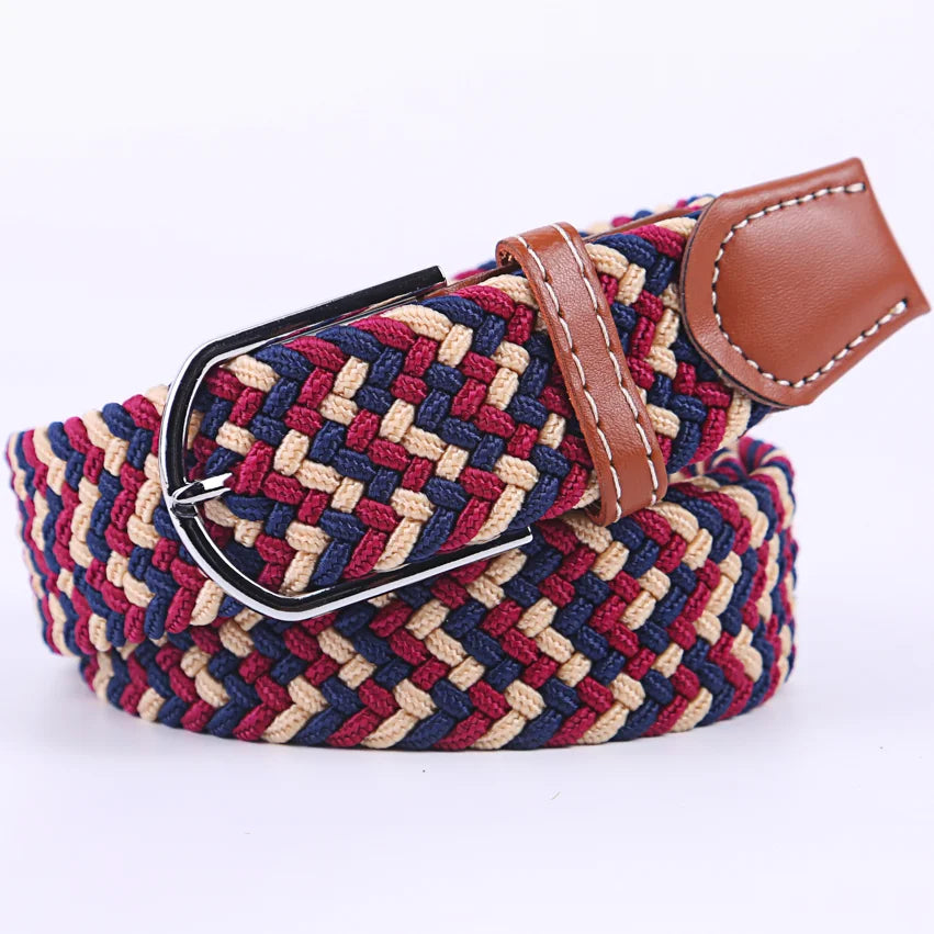 Casual Knitted Pin Buckle Belt Woven Canvas Elastic Expandable Braided Stretch Belts Women Jeans