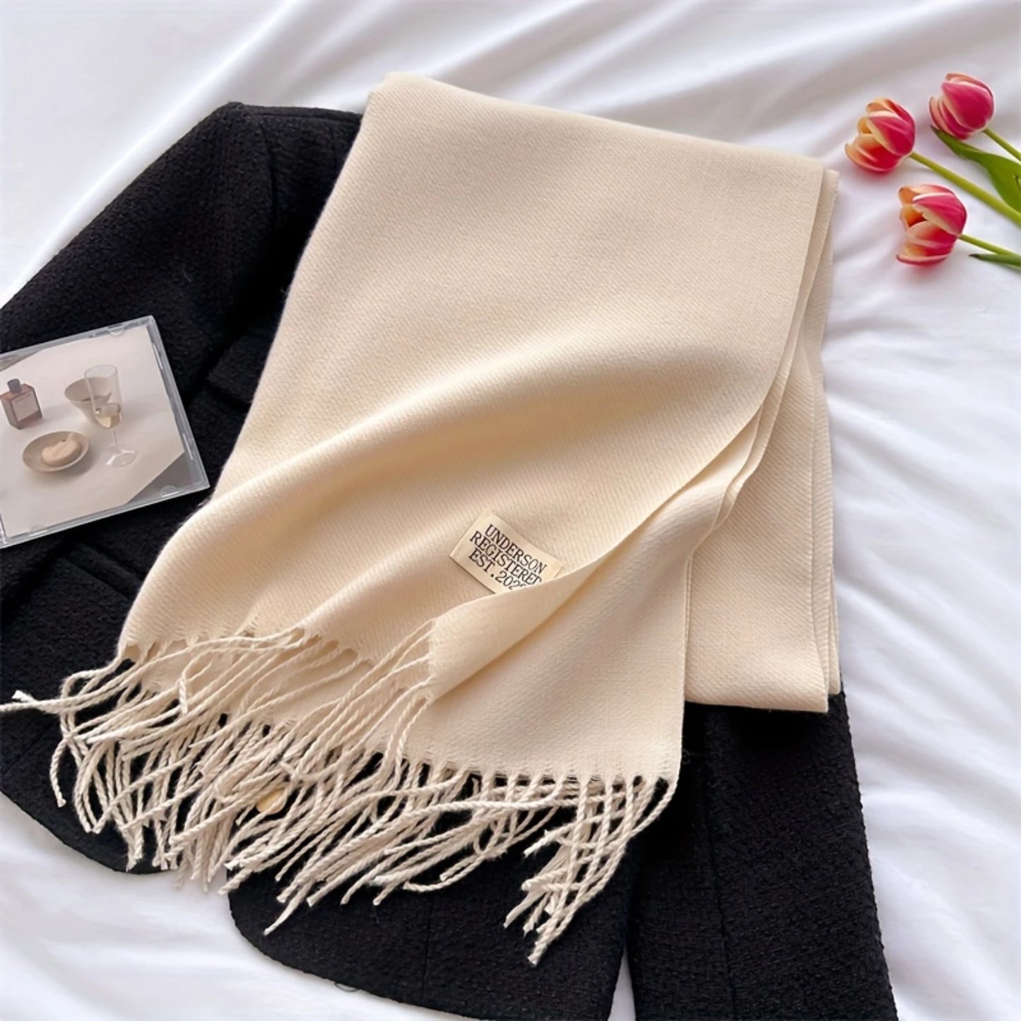 Luxurious Solid Color Tassel Scarf - Soft & Cozy Imitation Cashmere Shawl