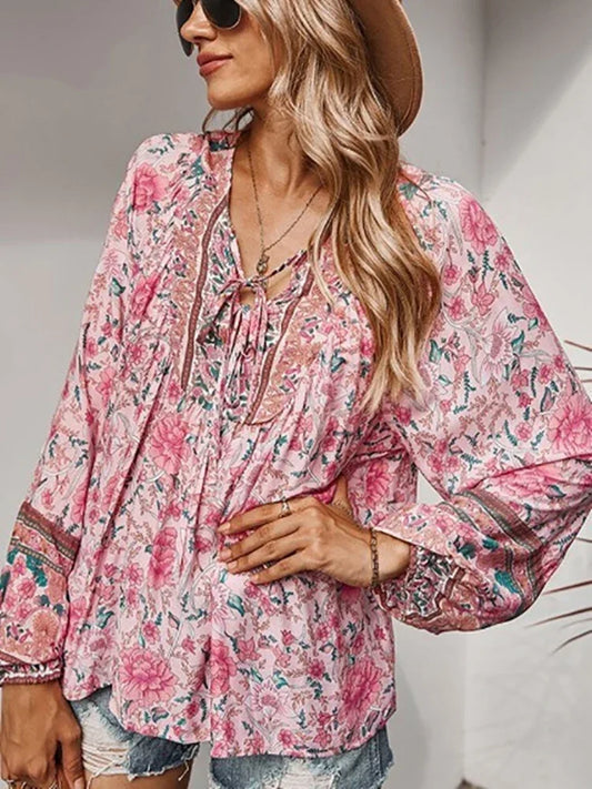 Vintage Lantern Sleeve  Bohemian Print Blouse
