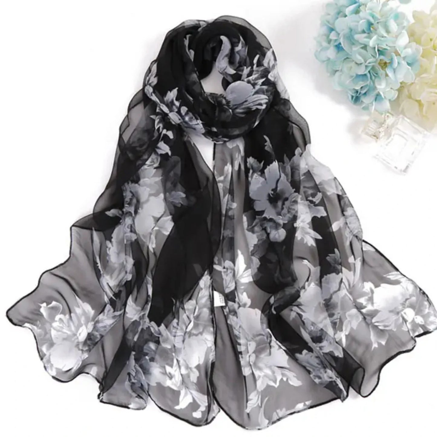 Elegant Peach Blossom Floral Lightweight Women's Shawl Scarf