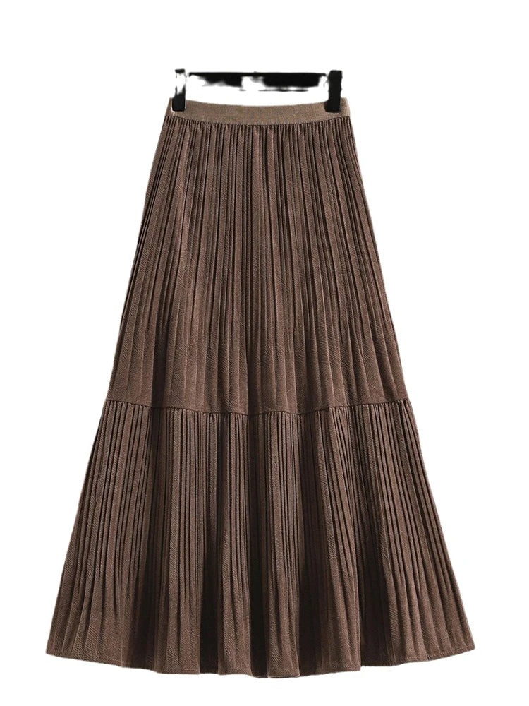 Velvet  Umbrella Skirt Folded High Waist  Medium Long  A-line