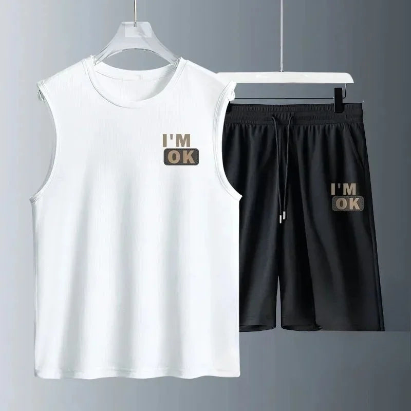 Summer Men Clothing  Breathable fashion Sportswear Basketball suit casual short-sleeved T-shirt + shorts 2-piece