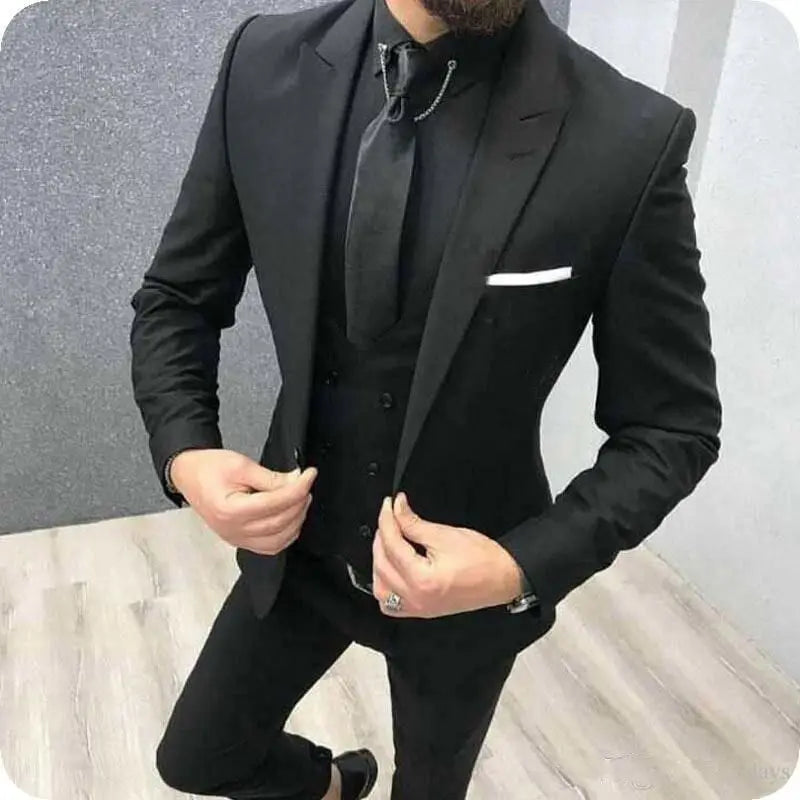 Solid Men Suits 3 Piece Formal Male Suits Fashion Clothing Set Jacket with Pants and Vest