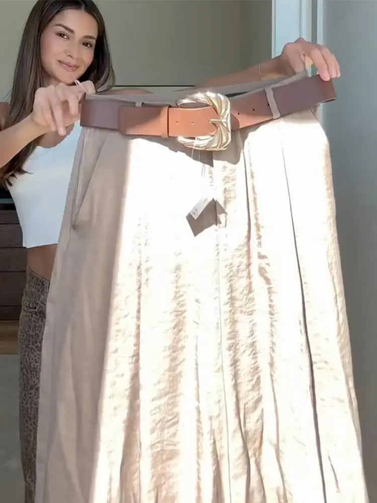 Straight Pants Solid High Waist Belt Pockets Wide Leg Long Trousers Lady Vintage High Street Wears Bodysuit Top or Vest