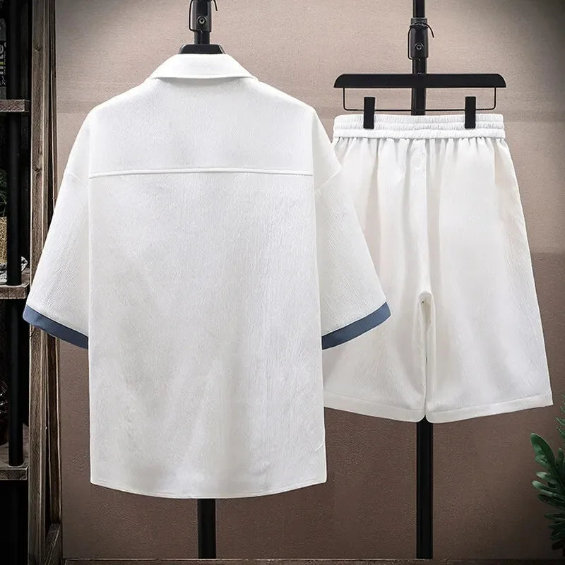 Casual Sets Male Shorts and Shirts Men Shirts + Shorts Summer Elastic Waist Sportswear Men's Printing Pattern Men's Fashion