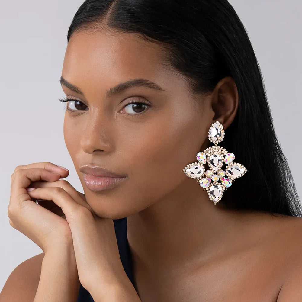 Large Drop Rhinestone Dangle Earrings Accessories Colorful Crystal Earrings