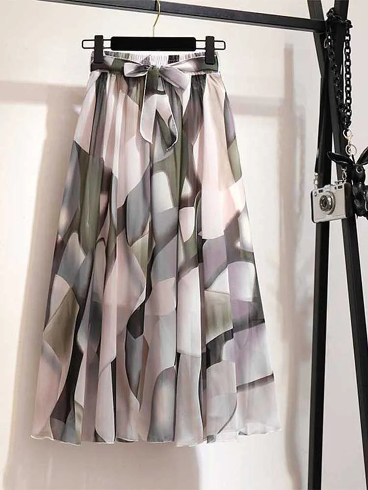 Chiffon Sun School High Waist Midi Skirt