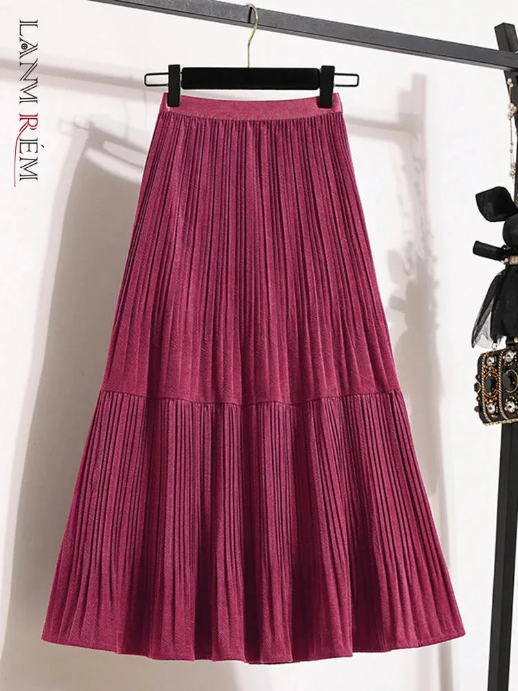 Velvet  Umbrella Skirt Folded High Waist  Medium Long  A-line