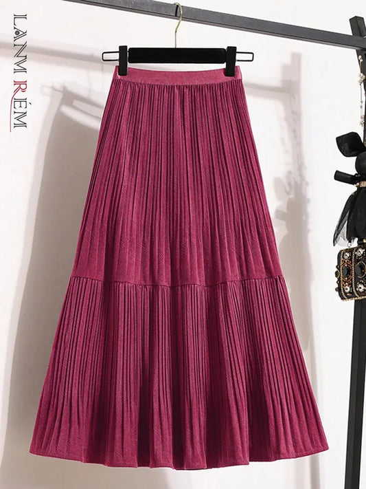 Velvet  Umbrella Skirt Folded High Waist  Medium Long  A-line