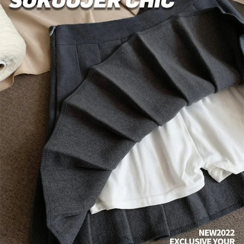 High Waist Pleated  A-Line  Skirt