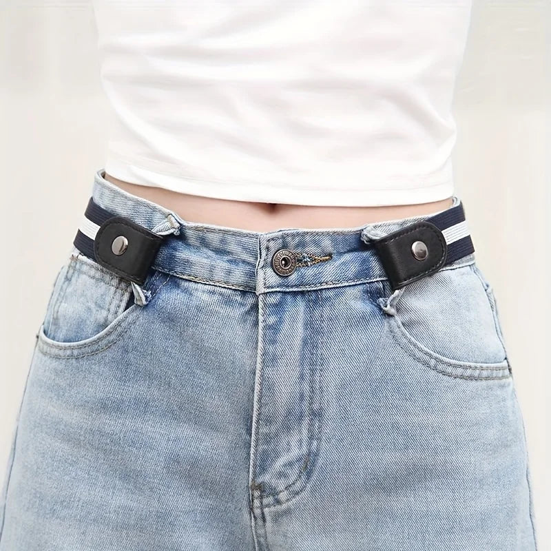 Simple And Fashionable Women's Belt Elastic Woven Invisible And Seamless Unisex Jeans Belt Length Adjustable