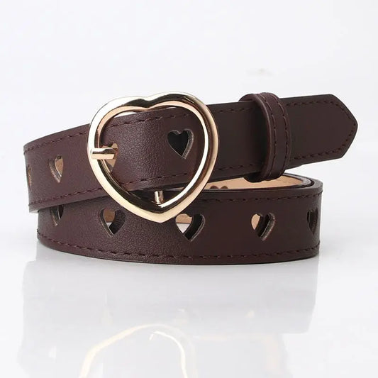 Fashion Europe and the United States full hole belt female trend double row cool belt Heart Shaped Buckle