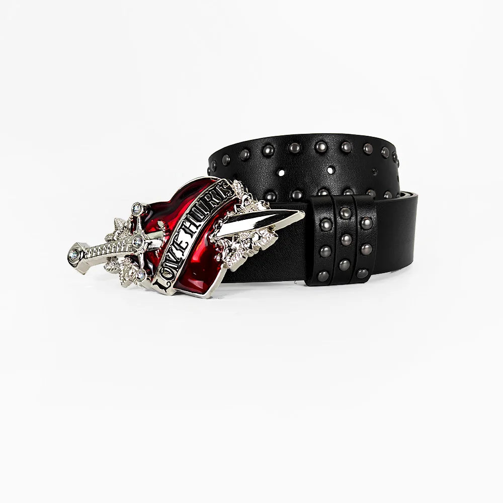 Jeans Belt sword red heart Gothic Fashion Belts For Women Designer Luxury Black Rivet Punk Accessory