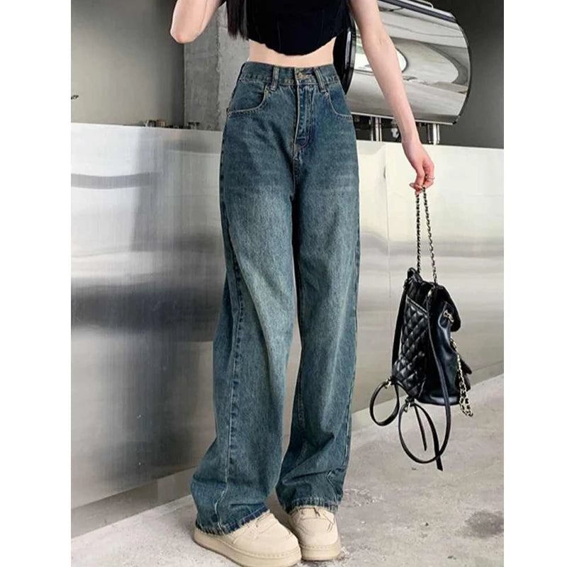 Wide Leg Jeans For Women High Waisted Contrasting Straight Leg Pant Autumn Loose Pants Streetwear