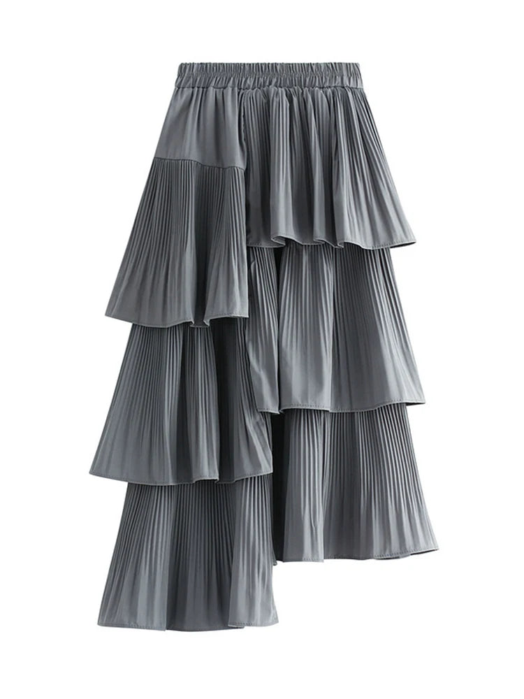 Asymmetric Pleated Medium And Long Ruffle Irregular Skirt