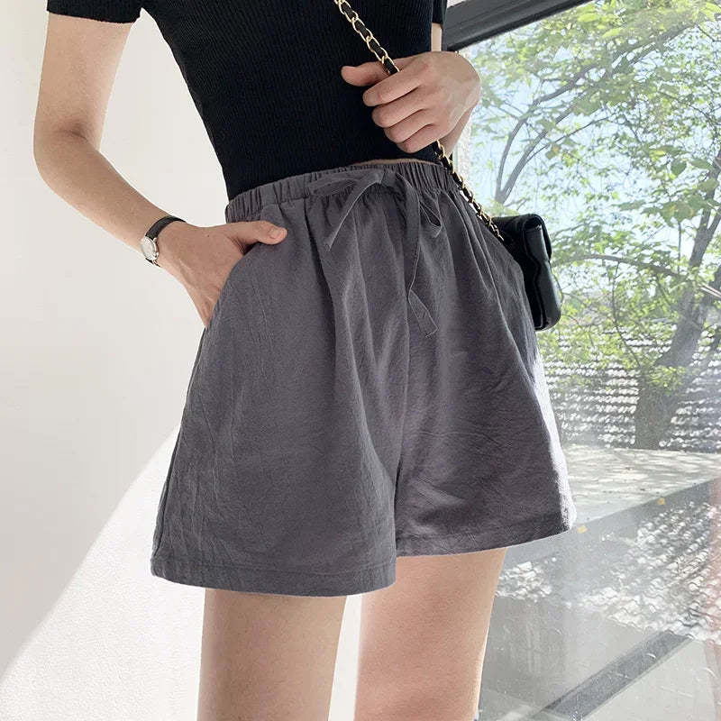 Casual Linen Shorts Women Gym Workout Shorts Cotton Short Pants High Waisted  Ladies Short