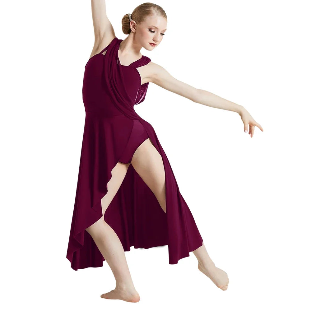 Ballroom Dance Woman’s Dresses Asymmetrical Design Long Modern Lyrical Dance Skirt Ballerina Stage Performance
