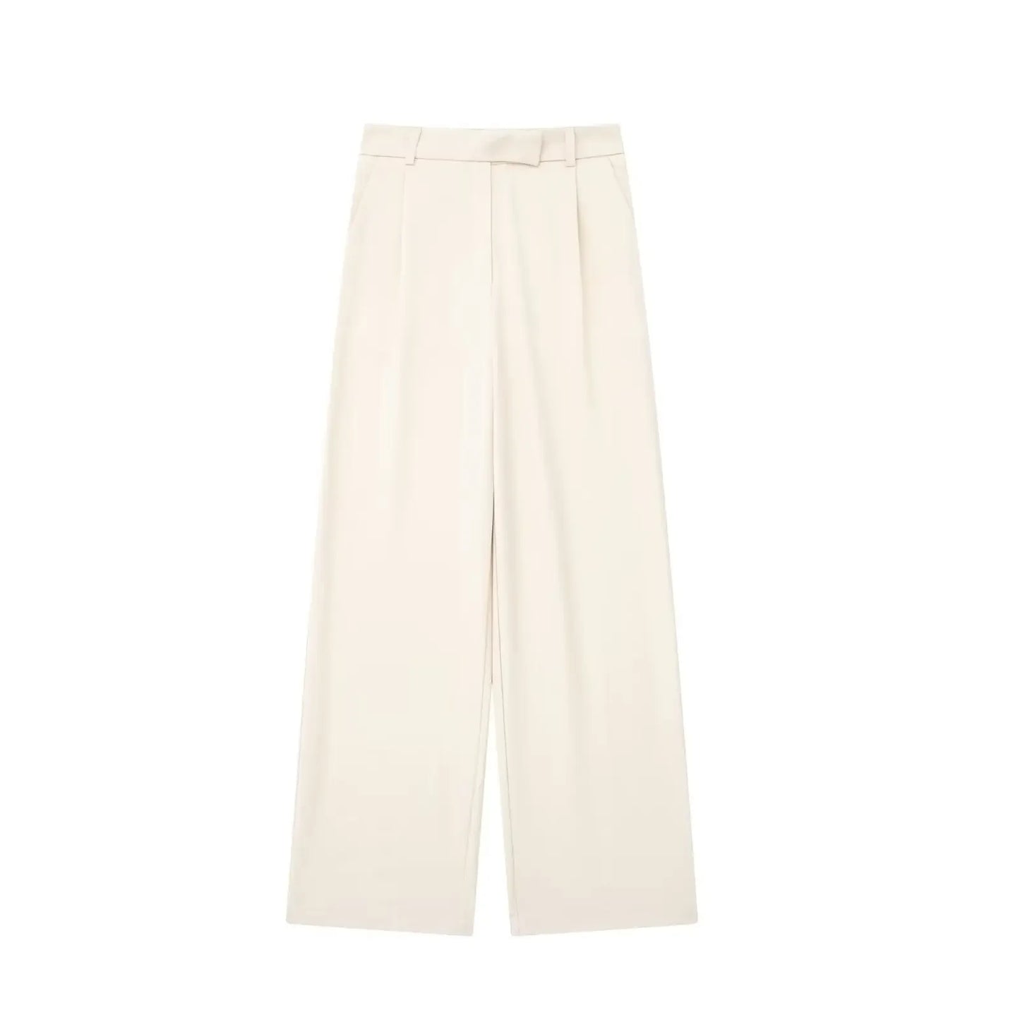 Women's Fashion Solid Front Zipper Straight Pants Vintage High Waist Full Length Female Chic Lady Trousers