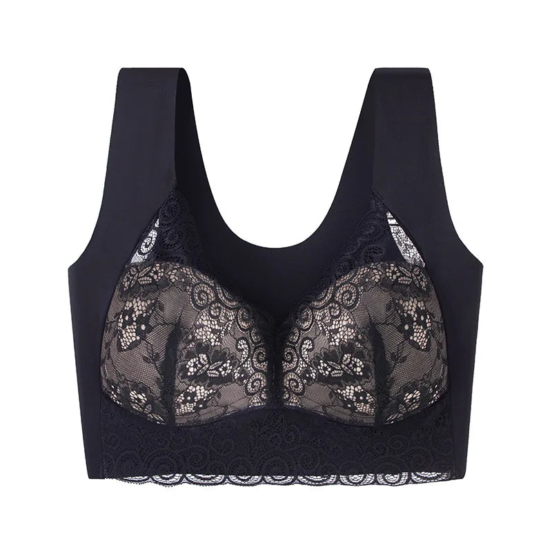 Women's Lace Bra Trackless Sports Thin Bra Breathable Soft And Comfortable Casual No Underwire V-Neck Bra