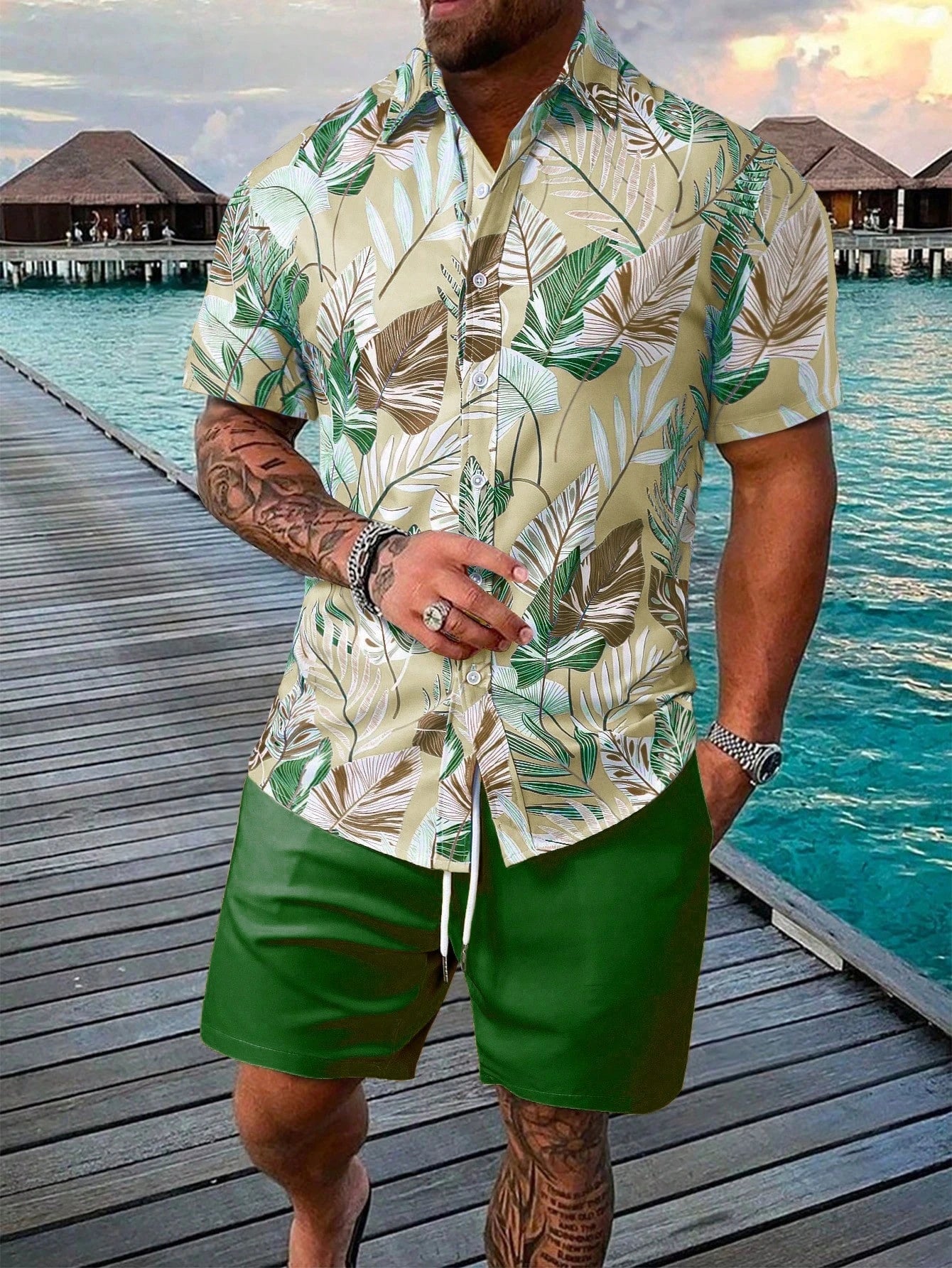 Summer Palm Tree 3D Print Men Shirts Beach Shorts Sets Hawaiian Short Sleeve Shirt Shorts 2 PCS  Hawaiian Suits Street Clothes