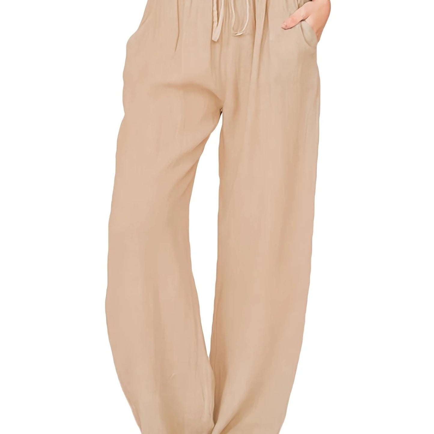 Wide Leg Pants with Drawstring - Flattering Pockets - Casual Everyday Style