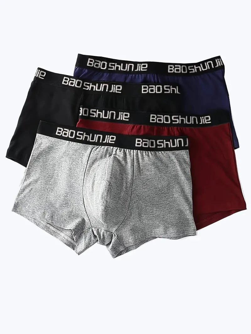 4pcs Men Underwear 100% Cotton Men Boxer Shorts Medium Waist Breathable Men Larger Size Soft Comfortable Men Boxer
