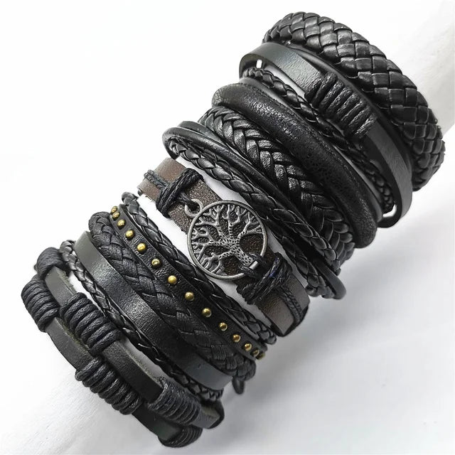 10 Pcs/set Black Wrap Woven New Fashion Handmade Men Bracelets Male Women Leather Bracelets Men Bangle