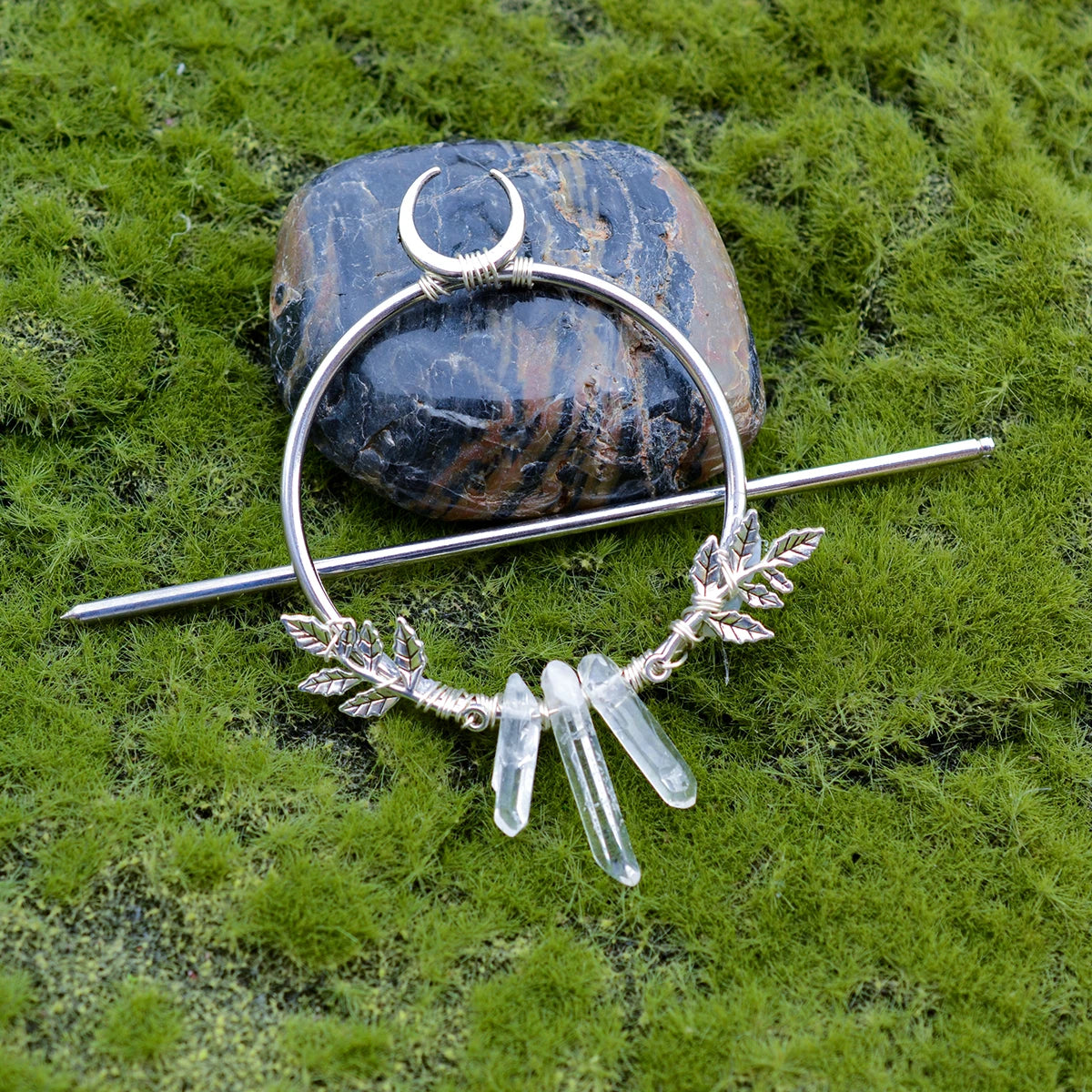 Woodland Goddess Crescent Moon Dragonfly Hair stick Fairy Moon Dragonfly Insect Hair Barrette Hairclip For women