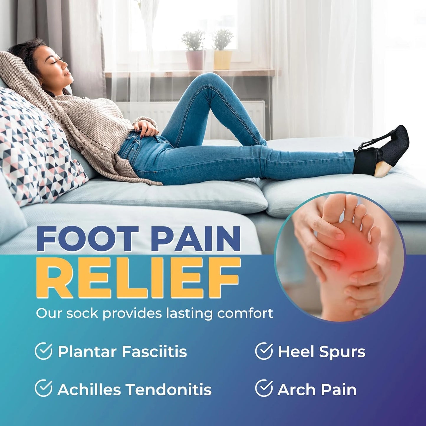 Comfortable Adjustable Foot Sleeve – Night Sock for Plantar Fasciitis, Large Size