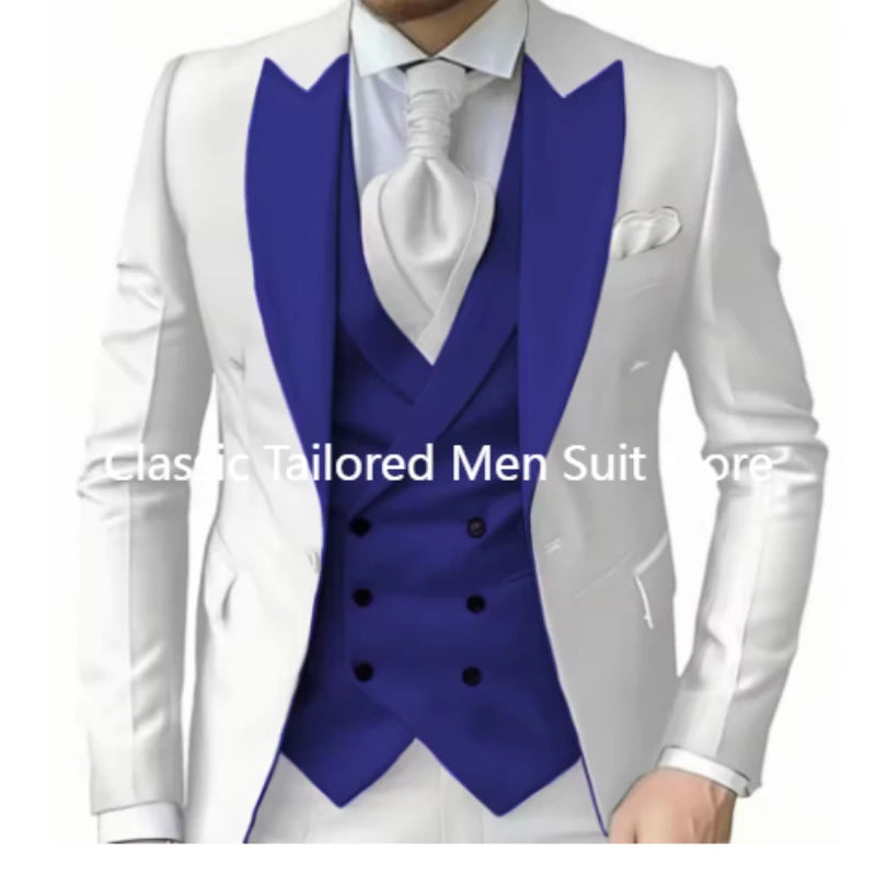 Elegant Wedding 3 Piece Jacket Pants Vest Full Set Luxury Single Breasted Peak Lapel  Male Clothing Men's Suits Blazer
