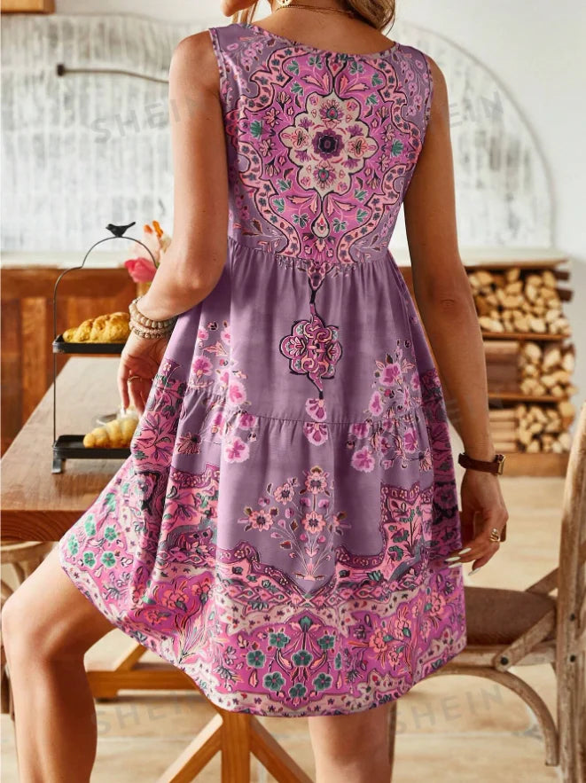 Europe and America Plus Size Women's Cross border Summer Fashion Printed Dress