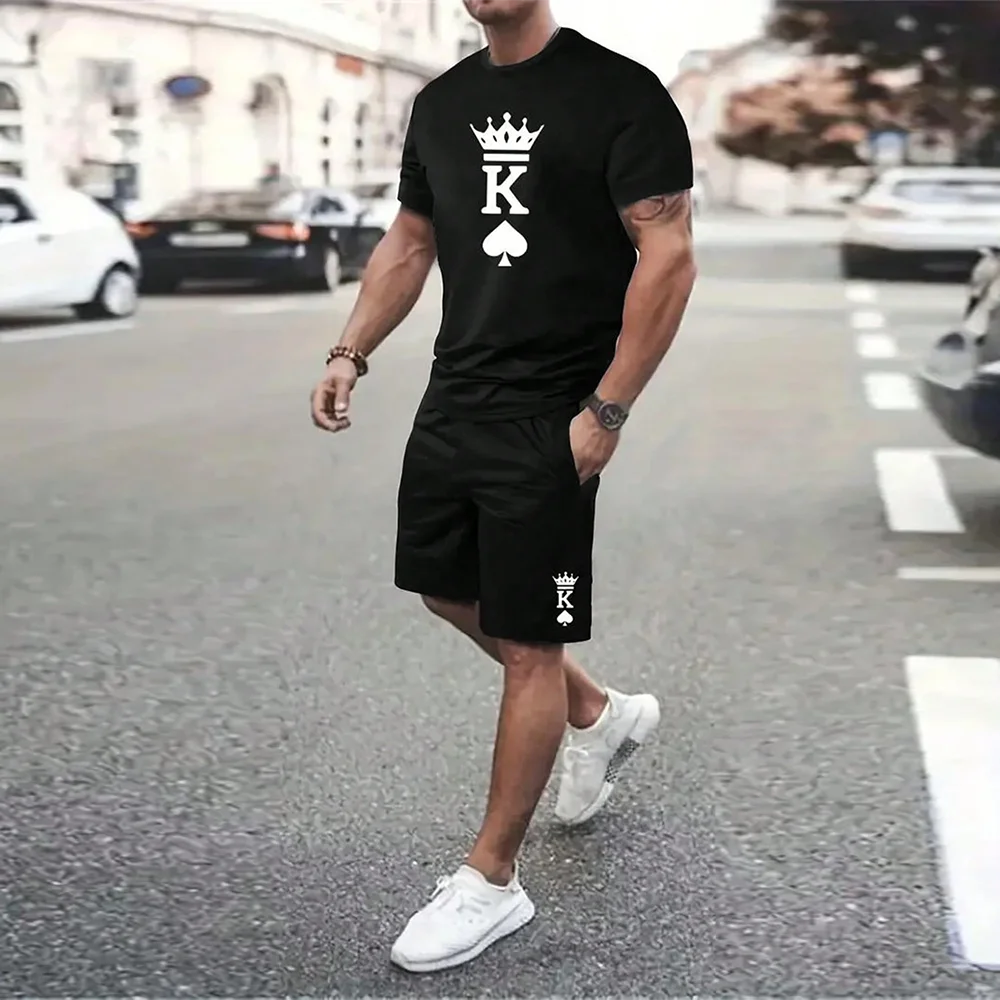 Men's Outdoor  Print Shorts 2Pcs Sets  3D Print Two Piece Suit O-neck T shirt Fashion Male