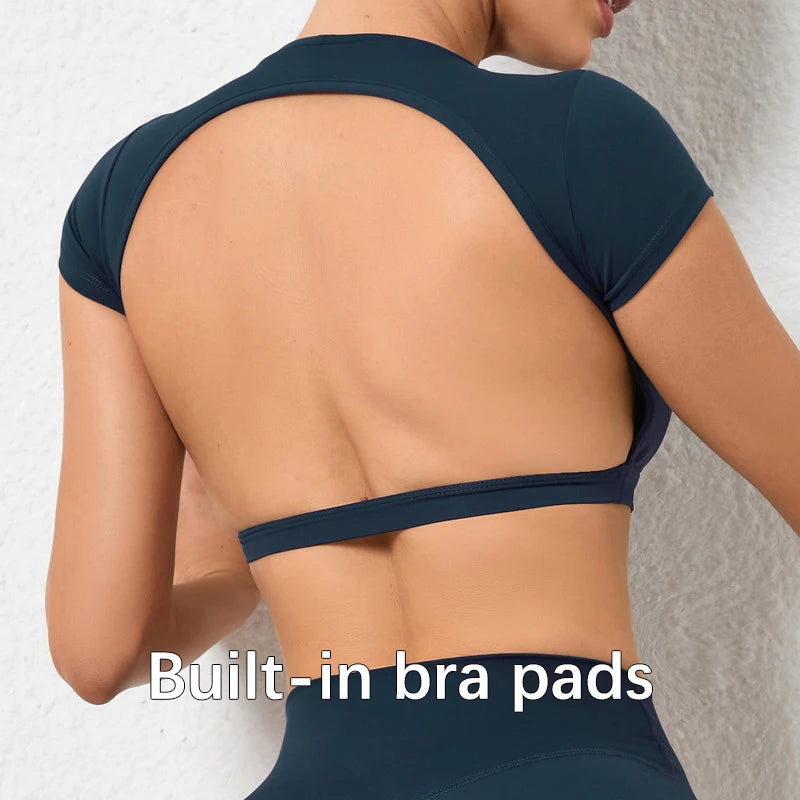 Sports Shirts Breathable Workout Tops Fitness Sportswear Female Backless Yoga Clothing Sport Crop Tops Women Gym Top