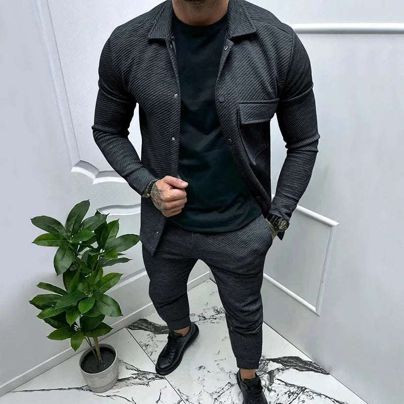 Amazon heavy twill jacket casual pants men's new solid color two-piece suit