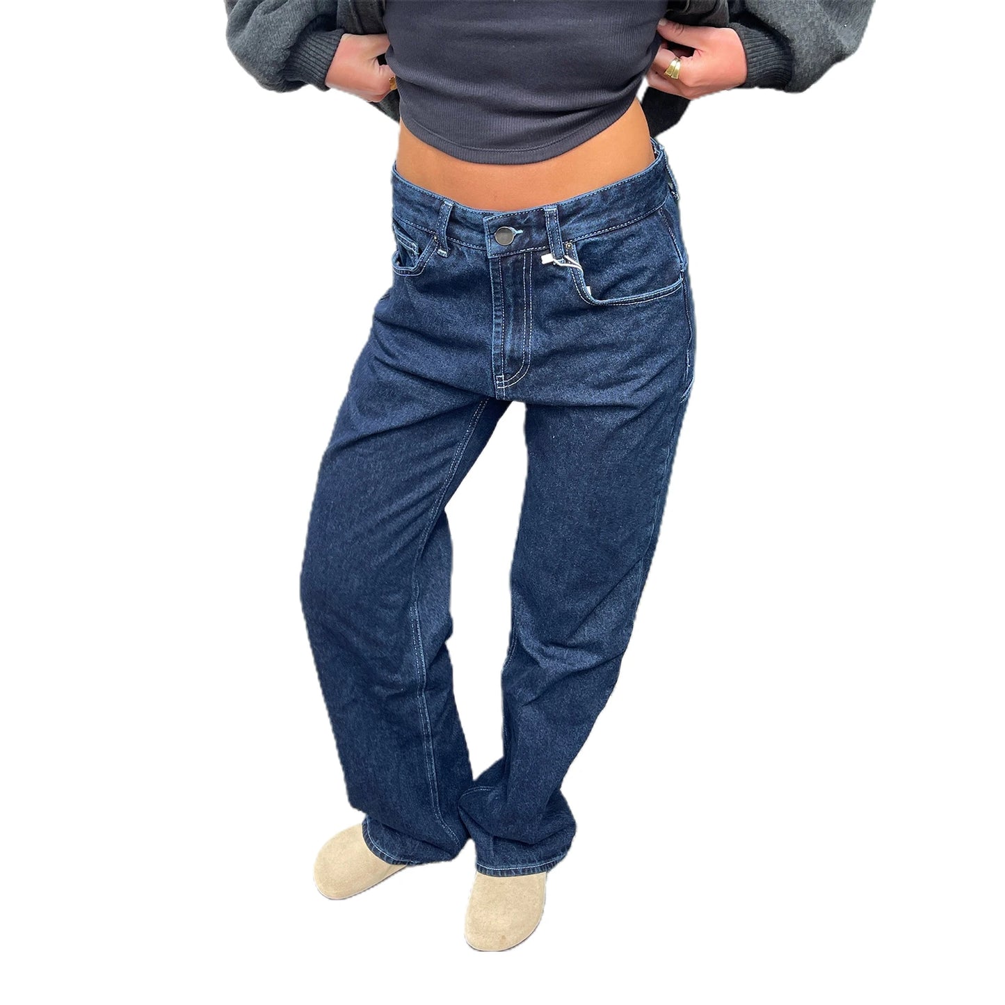 Women s Stylish Star Print Loose Denim Jeans for Spring and Fall - Casual Low Waist Trousers with a Fashionable Twist