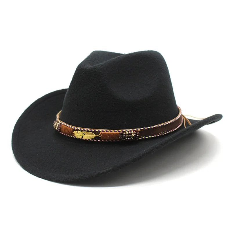 Vintage Style Wide Brim Hat with Leather Band for Men and Women Classic Retro Wool Felt Hat