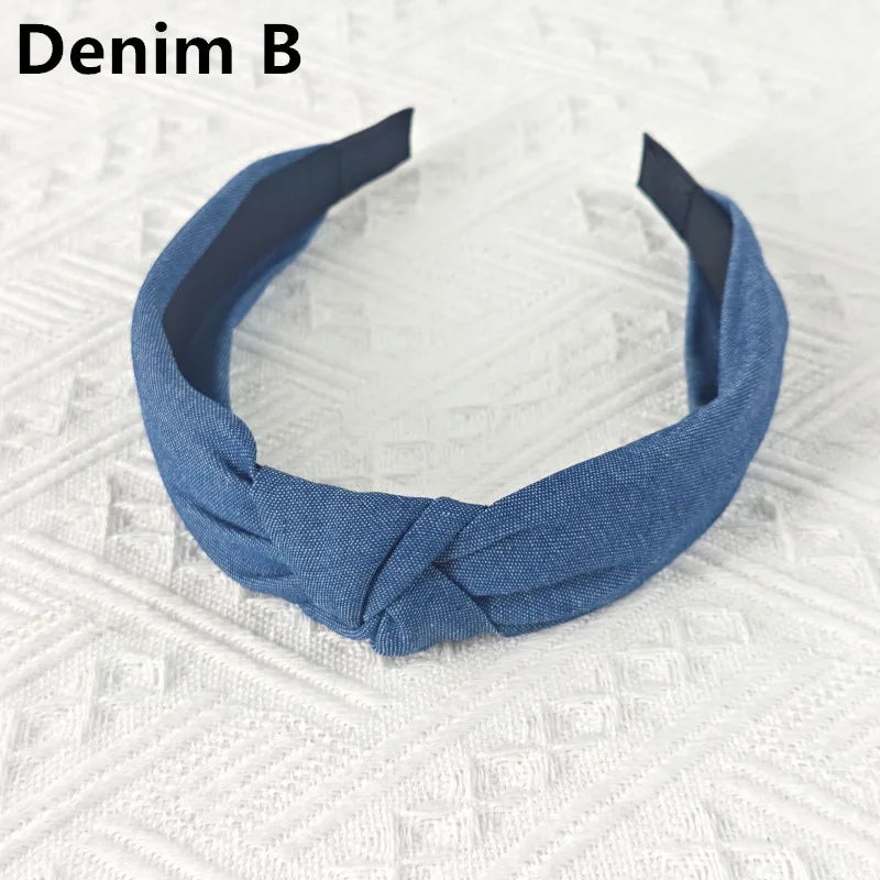 1/3pcs Knotted Print Denim Cloth Headband for Women Girls Face Wash Hair Hoop Simple Denim Headpiece
