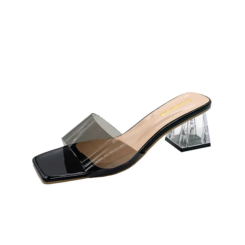 High Heel Sandals Summer Casual Shoes Square Heel Open Toe Ankle Strap