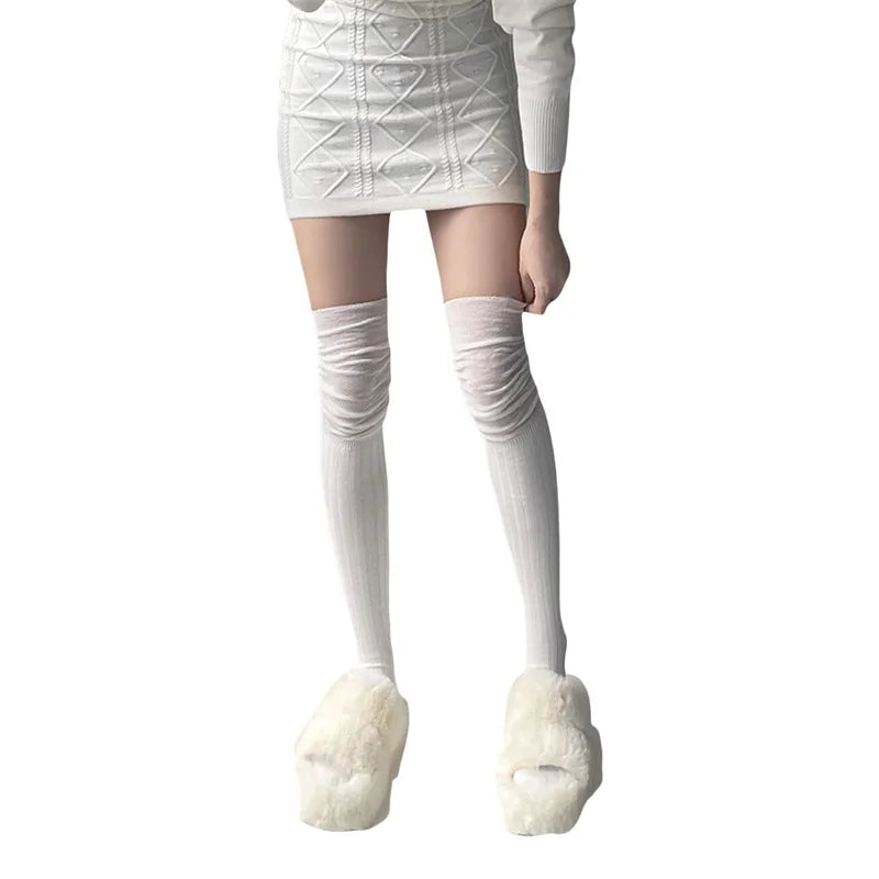 Cable Knit Over Knee Socks Soft Stretchy Stocking Thigh High Leg Warmers