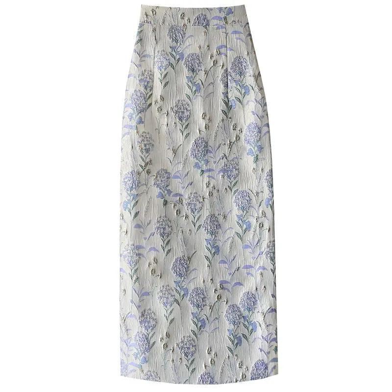 Hollow Out Irregular  Vintage Flower Oil painting High-waist Skirt