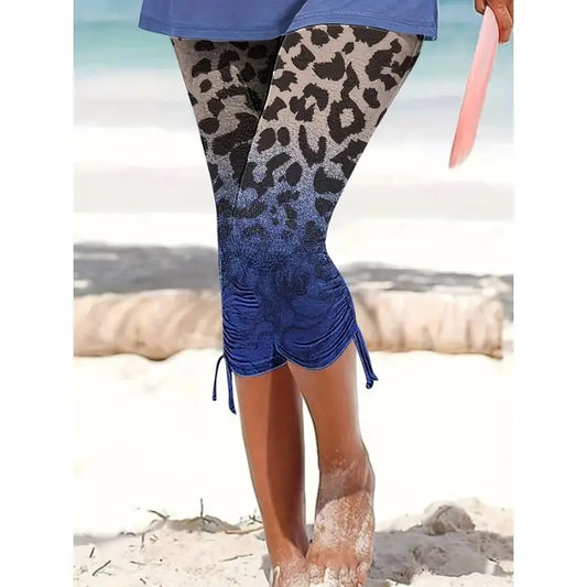 Comfortable and Casual Leopard Printed Drawstring Capris Leggings
