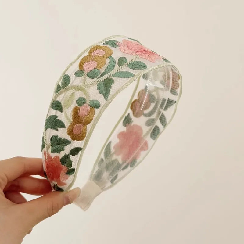 Elegant Chiffon Embroidery Flower Hairband For Women Sweet Hair Decorate Headband Hair Hoop Band Fashion Hair Accessories