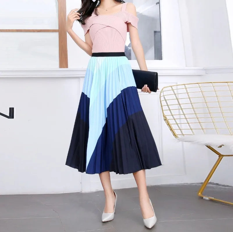 Cartoon Print Pleated  Long Skirt High Waist A-Line