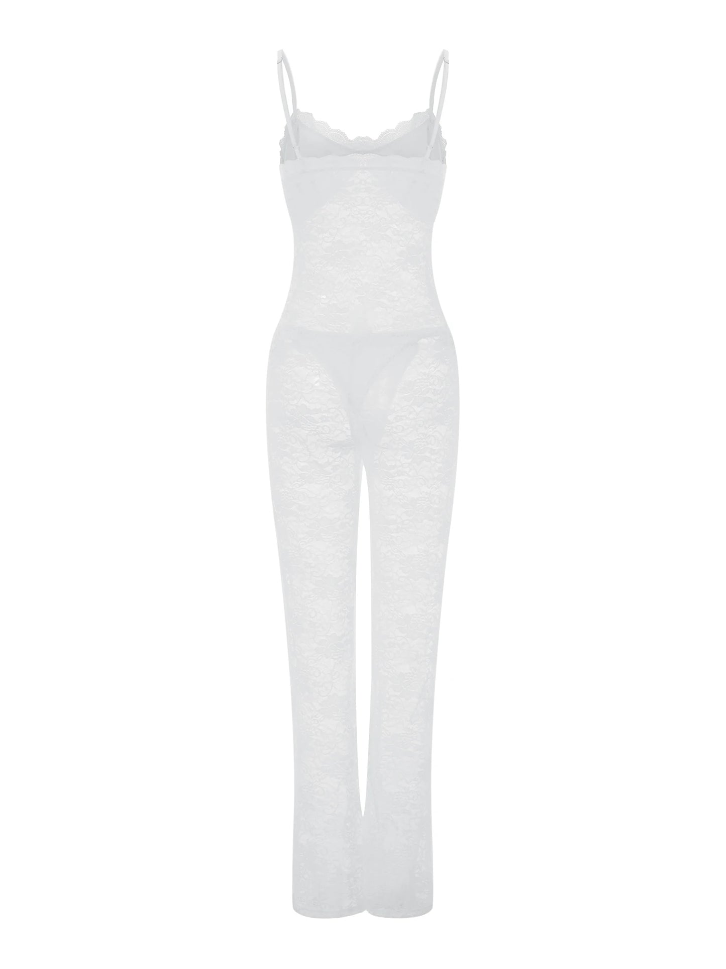 Elegant Floral Lace Romper with V-Neckline and Adjustable Spaghetti Straps Sexy Sheer Mesh Bodysuit