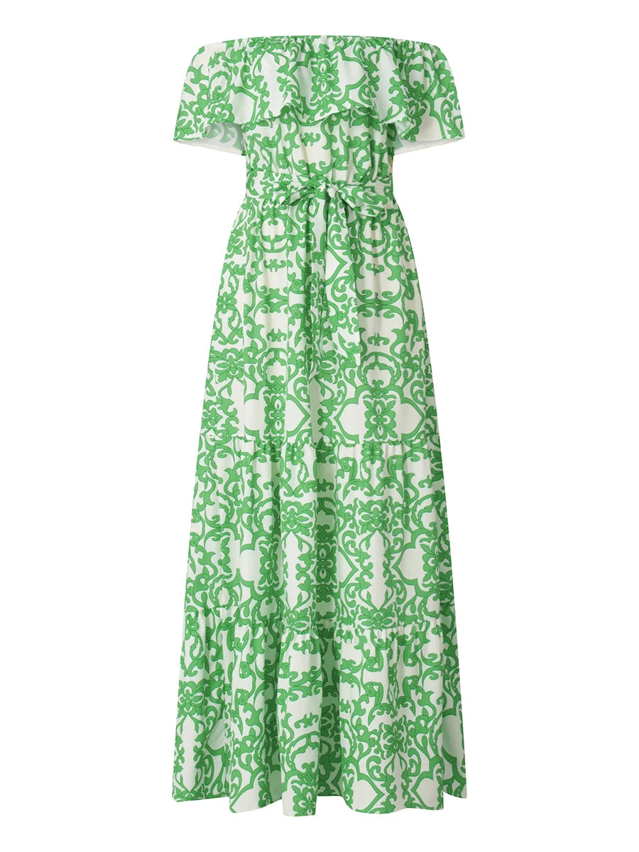 Long Off Shoulder  Floral Print Casual Party Spring Summer Dress