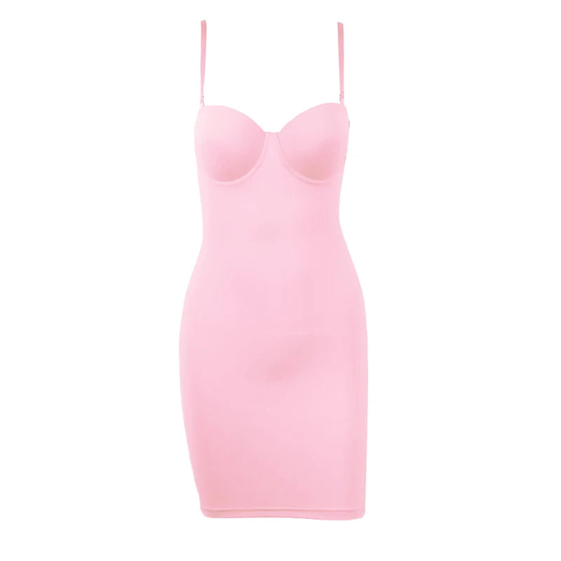 Slimming Full Length Shapewear Slips Straight Tube Dress Body Shaper Women Under Dresses Underwire Cup