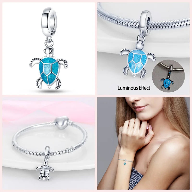 Luminous Ocean Series 925 Silver Turtle Charm Suitable for Pandora Bracelet