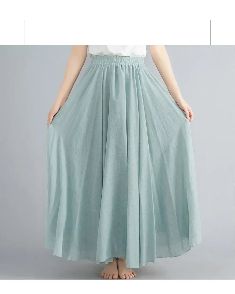 Cotton Linen Maxi  Casual Loose Long Skirt